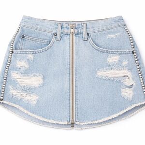 Denim Mini Skirt with Pearl Accents